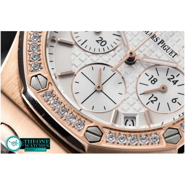 Audemars Piguet - Royal Oak Ladies Chrono RG/RU Diam Bez White VK Qtz