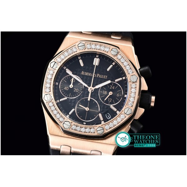 Audemars Piguet - Royal Oak Ladies Chrono RG/RU Diam Bez Black VK Qtz