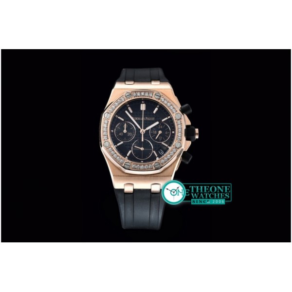 Audemars Piguet - Royal Oak Ladies Chrono RG/RU Diam Bez Black VK Qtz