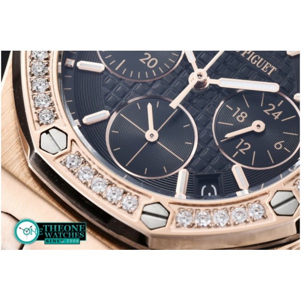 Audemars Piguet - Royal Oak Ladies Chrono RG/RU Diam Bez Black VK Qtz