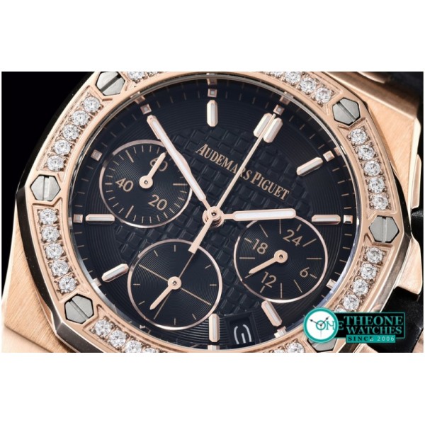 Audemars Piguet - Royal Oak Ladies Chrono RG/RU Diam Bez Black VK Qtz