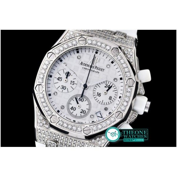 Audemars Piguet - Royal Oak Ladies Chrono SS/RU Wht Diam Diam Bez VK64