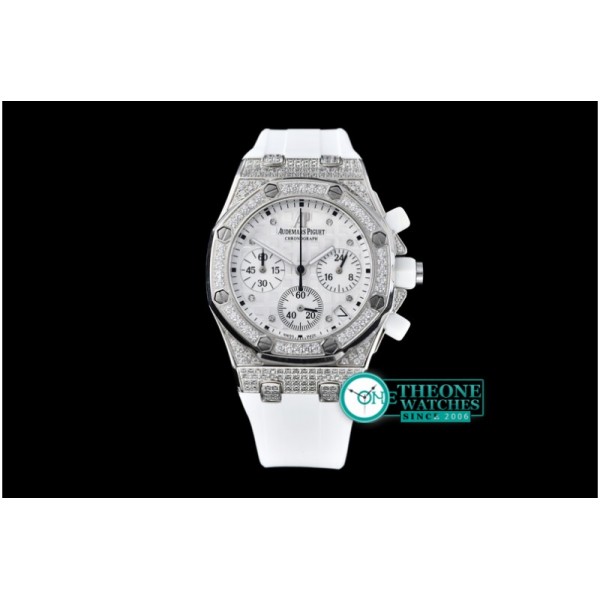 Audemars Piguet - Royal Oak Ladies Chrono SS/RU Wht Diam Diam Bez VK64