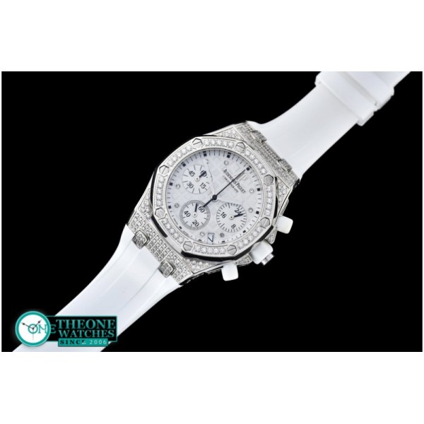 Audemars Piguet - Royal Oak Ladies Chrono SS/RU Wht Diam Diam Bez VK64