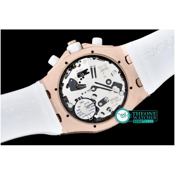 Audemars Piguet - Royal Oak Ladies Chrono RG/RU Wht Stk Diam Bez VK64