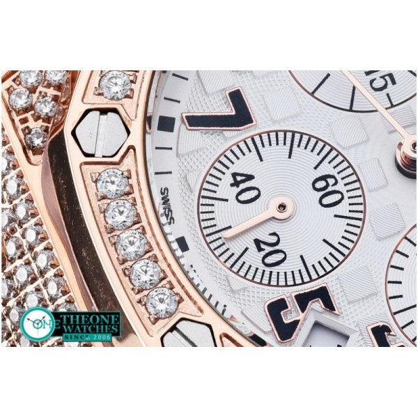 Audemars Piguet - Royal Oak Ladies Chrono RG/RU Wht Num Diam Bez VK64