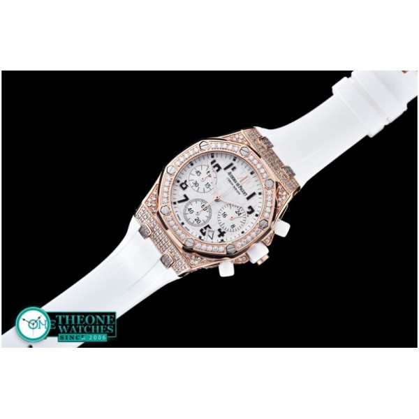 Audemars Piguet - Royal Oak Ladies Chrono RG/RU Wht Num Diam Bez VK64