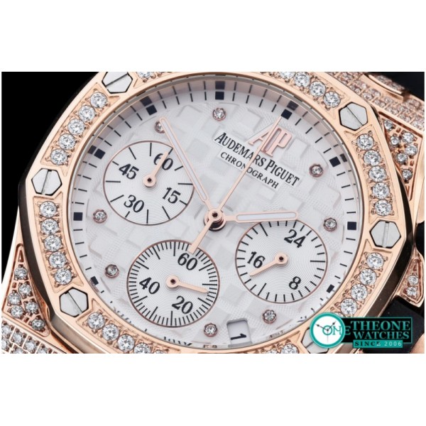 Audemars Piguet - Royal Oak Ladies Chrono RG/RU Wht Diam Diam Bez VK64