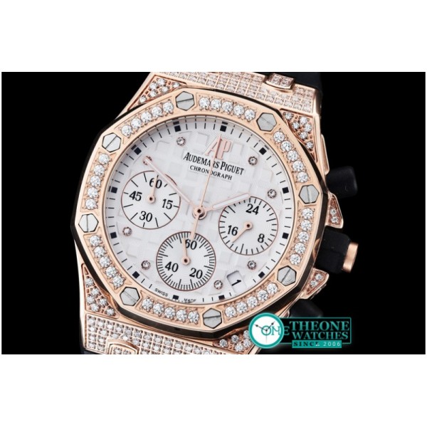 Audemars Piguet - Royal Oak Ladies Chrono RG/RU Wht Diam Diam Bez VK64