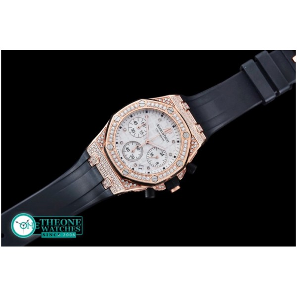 Audemars Piguet - Royal Oak Ladies Chrono RG/RU Wht Diam Diam Bez VK64