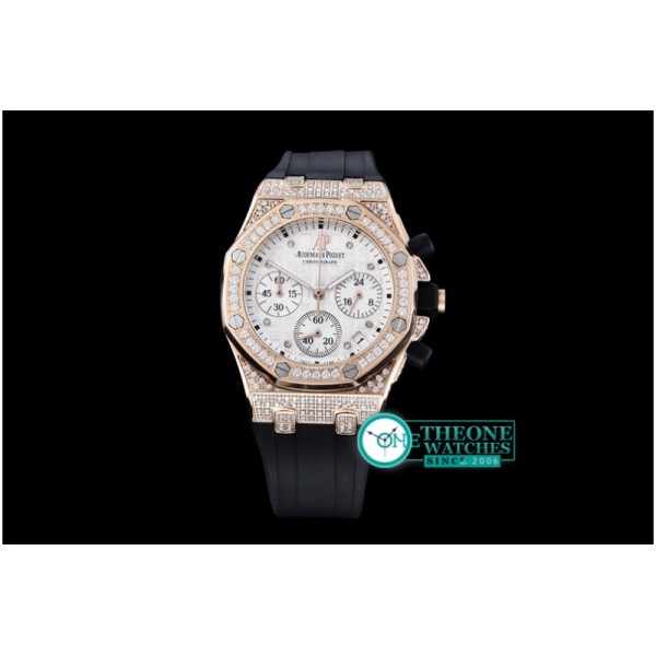 Audemars Piguet - Royal Oak Ladies Chrono RG/RU Wht Diam Diam Bez VK64