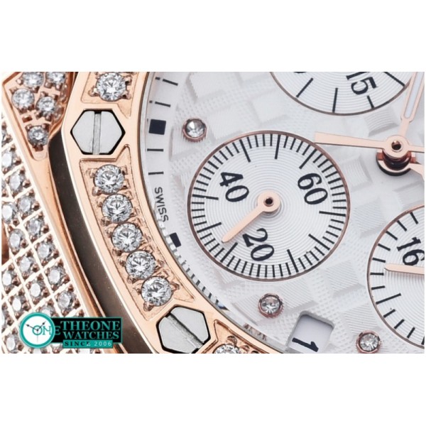 Audemars Piguet - Royal Oak Ladies Chrono RG/RU Wht Diam Diam Bez VK64