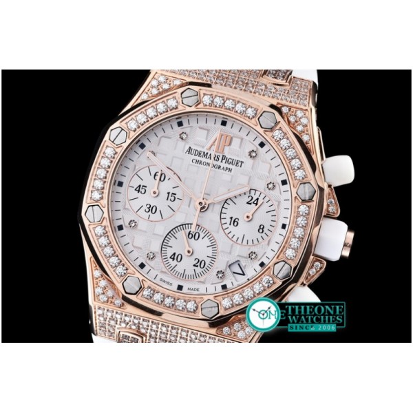 Audemars Piguet - Royal Oak Ladies Chrono RG/RU Wht Diam Diam Bez VK64