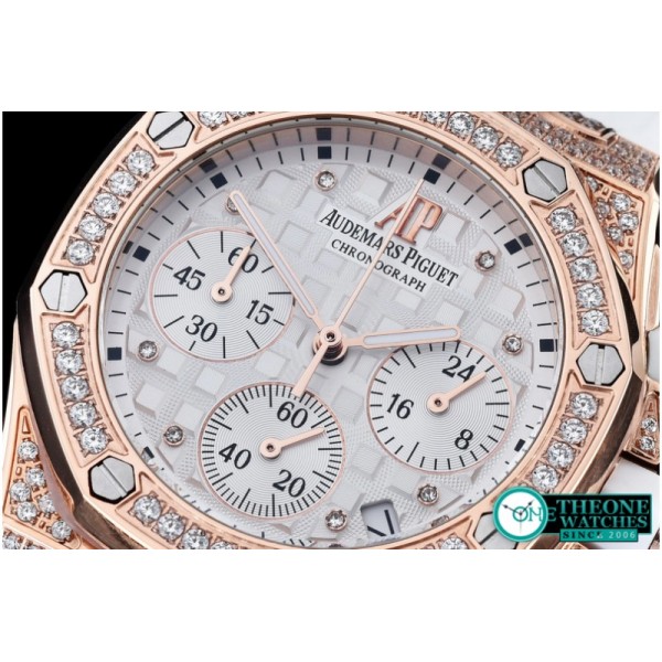 Audemars Piguet - Royal Oak Ladies Chrono RG/RU Wht Diam Diam Bez VK64