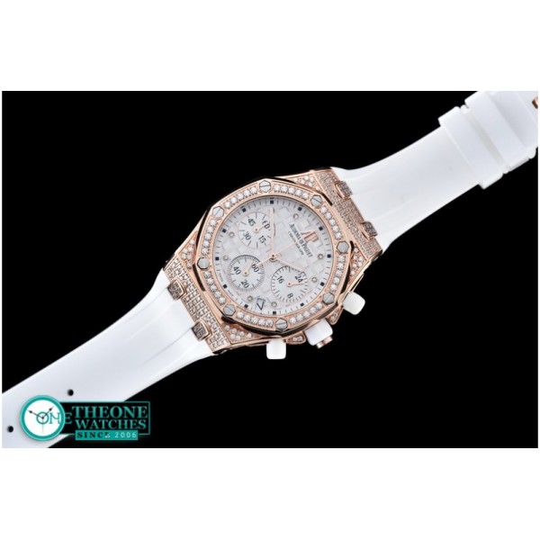 Audemars Piguet - Royal Oak Ladies Chrono RG/RU Wht Diam Diam Bez VK64