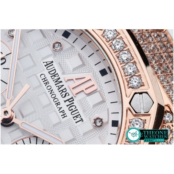 Audemars Piguet - Royal Oak Ladies Chrono RG/RU Wht Diam Diam Bez VK64