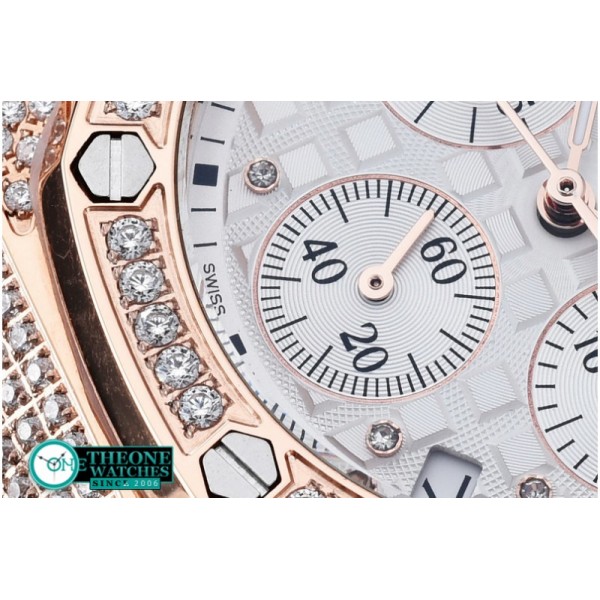 Audemars Piguet - Royal Oak Ladies Chrono RG/RU Wht Diam Diam Bez VK64