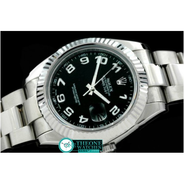 Rolex - SS Oyster Fluted Black Num Asian Eta 2836-2 25J