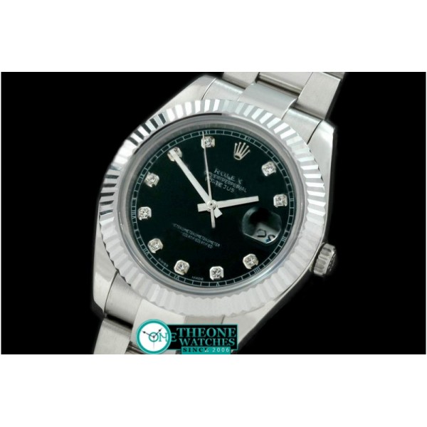 Rolex - SS Oyster Fluted Black Diamond Asian Eta 2836-2 25J