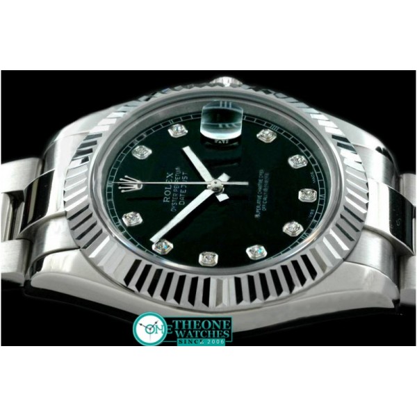 Rolex - SS Oyster Fluted Black Diamond Asian Eta 2836-2 25J