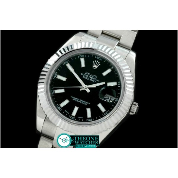 Rolex - SS Oyster Fluted Black Sticks Asian Eta 2836-2 25J