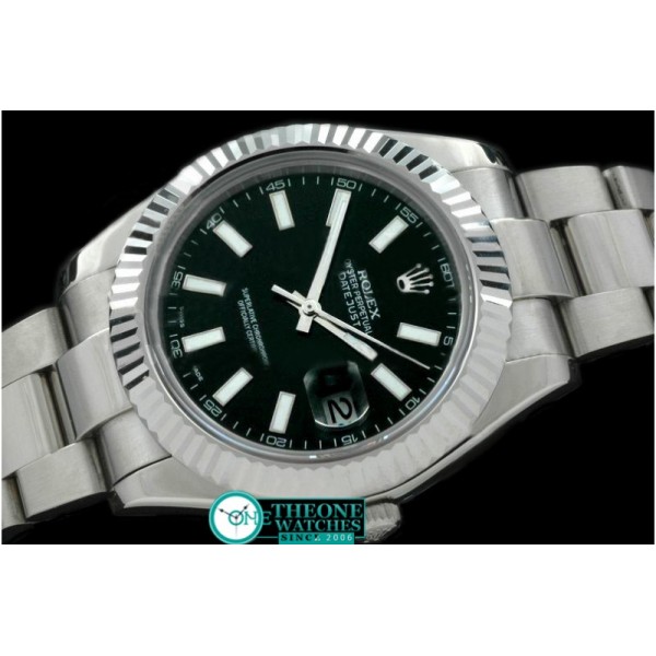 Rolex - SS Oyster Fluted Black Sticks Asian Eta 2836-2 25J