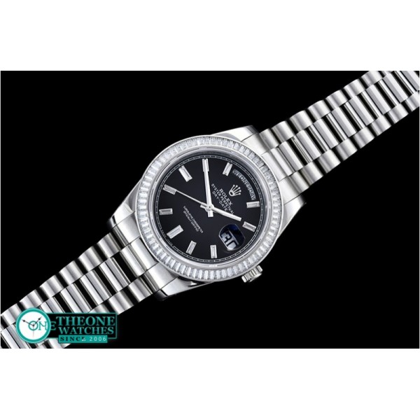 Rolex - DayDate 41mm SS/SS Pres Baug Blk Stk Diam Asia 3255