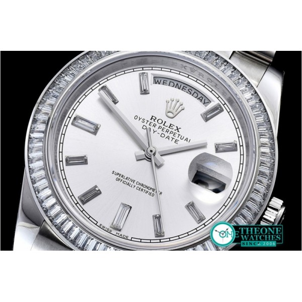 Rolex - DayDate 41mm SS/SS Pre Silver Wht Stk Diam Asia 3255