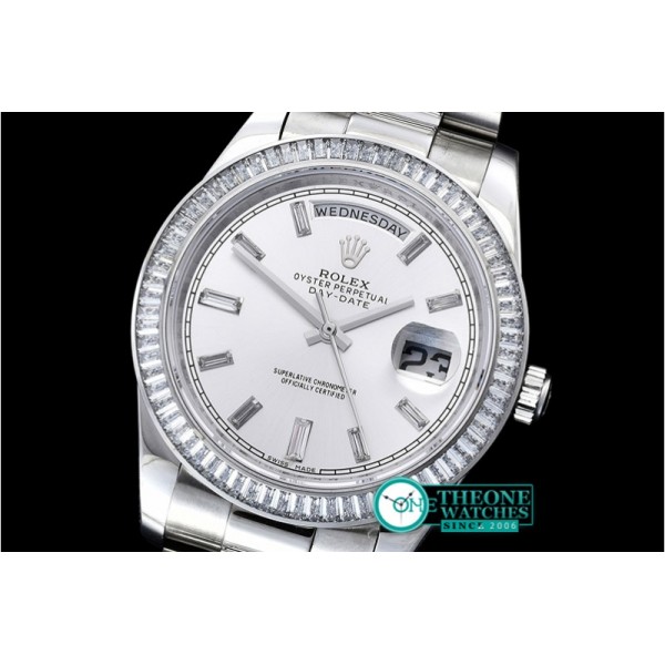 Rolex - DayDate 41mm SS/SS Pre Silver Wht Stk Diam Asia 3255