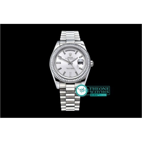 Rolex - DayDate 41mm SS/SS Pre Silver Wht Stk Diam Asia 3255