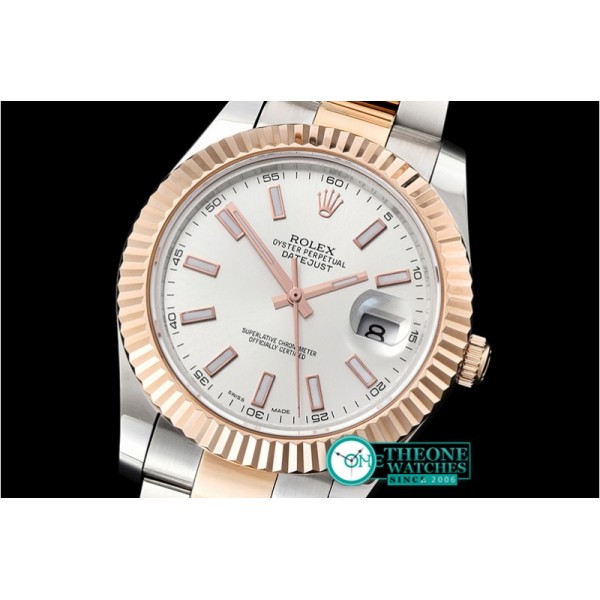 Rolex - DJ2 41mm Oyst Flt RG/SS Silv. Wht Stk BP A3136 Mod