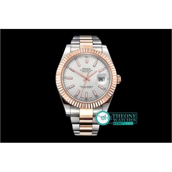 Rolex - DJ2 41mm Oyst Flt RG/SS Silv. Wht Stk BP A3136 Mod