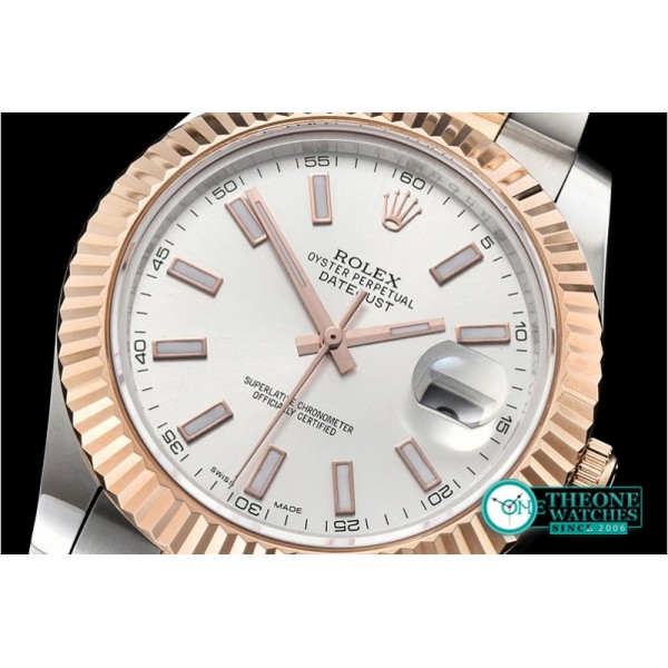 Rolex - DJ2 41mm Oyst Flt RG/SS Silv. Wht Stk BP A3136 Mod