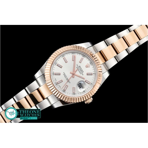 Rolex - DJ2 41mm Oyst Flt RG/SS Silv. Wht Stk BP A3136 Mod