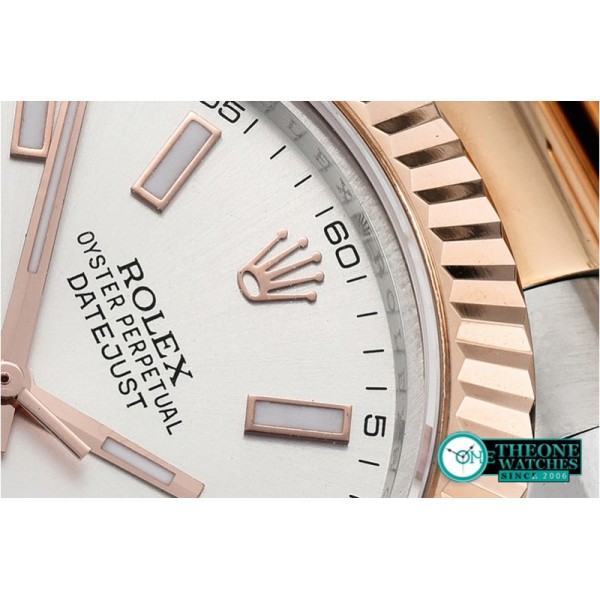 Rolex - DJ2 41mm Oyst Flt RG/SS Silv. Wht Stk BP A3136 Mod