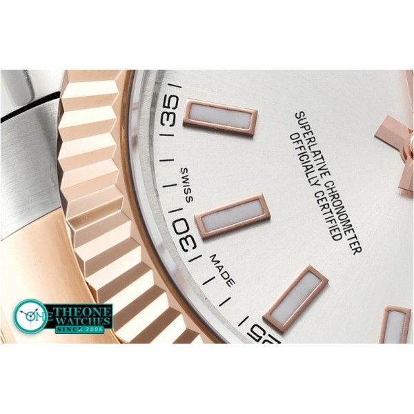 Rolex - DJ2 41mm Oyst Flt RG/SS Silv. Wht Stk BP A3136 Mod