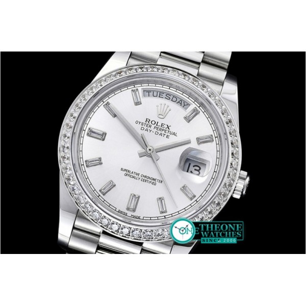 Rolex - DayDate 228206 SS/SS Silv Wht Diam Baug BP A3255 Mod