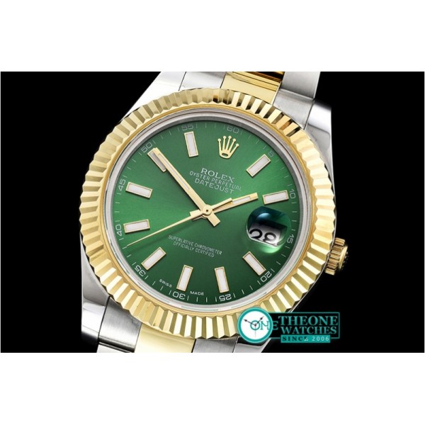 Rolex - DJ2 41mm Oyst Flt YG/SS Green Stick BP A3136 Mod