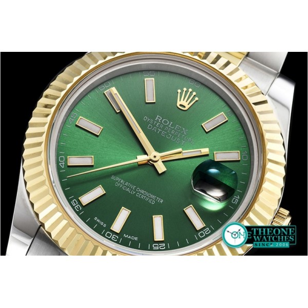 Rolex - DJ2 41mm Oyst Flt YG/SS Green Stick BP A3136 Mod