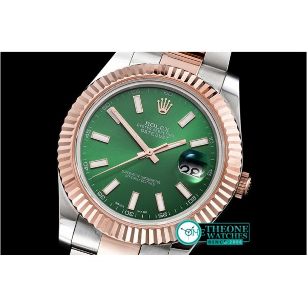 Rolex - DJ2 41mm Oyst Flt RG/SS Green Stick BP A3136 Mod