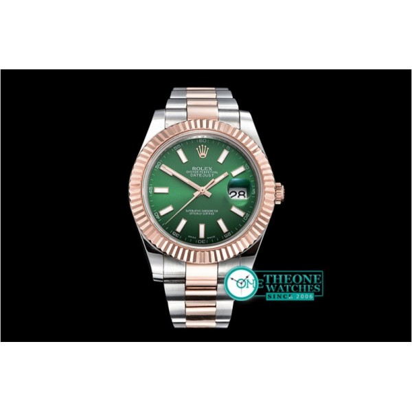 Rolex - DJ2 41mm Oyst Flt RG/SS Green Stick BP A3136 Mod
