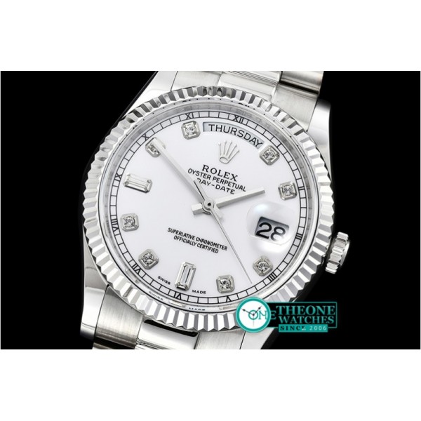 Rolex - DayDate 36mm Flt SS/SS Pearl White Diam BP Swiss 2836