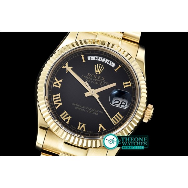 Rolex - DayDate 36mm Flt YG/YG Black Roman Num BP Swiss 2836