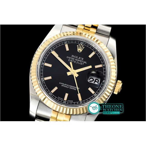 Rolex - Datejust 36mm Flt YG/SS Blk/Stk Jub ARF Asia SH3135