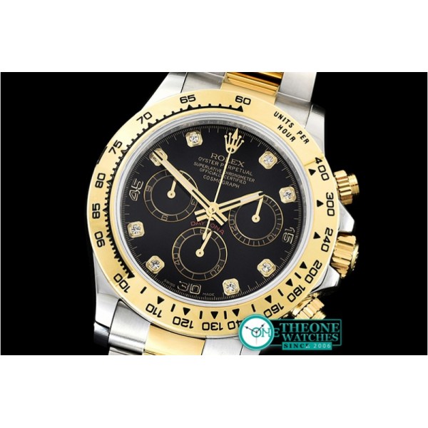 Rolex - Daytona 116523 YG/SS Black Diam OMF A7750 Mod