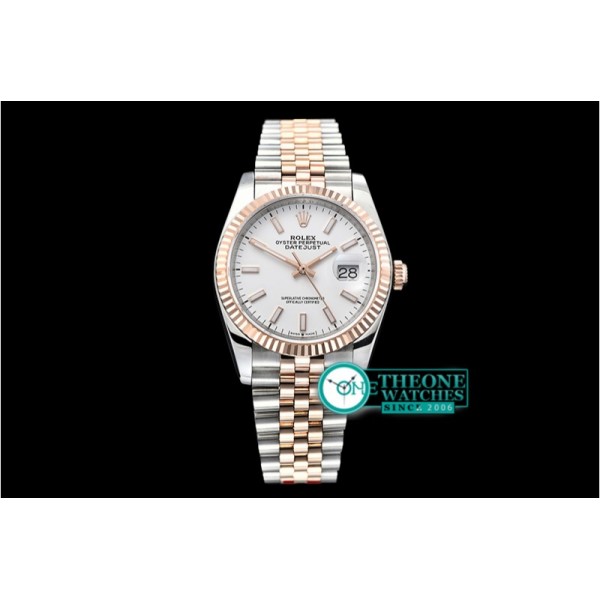 Rolex - DateJust 36mm Jub Flt 904L RG/SS Wht/Stk GMF A2836