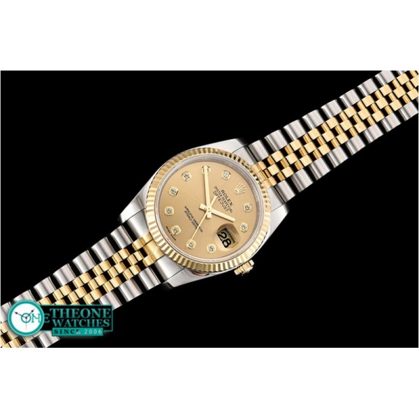 Rolex - DJ 36mm Jub Flt 904L YG/SS Blk Diam ARF A3135 Mod