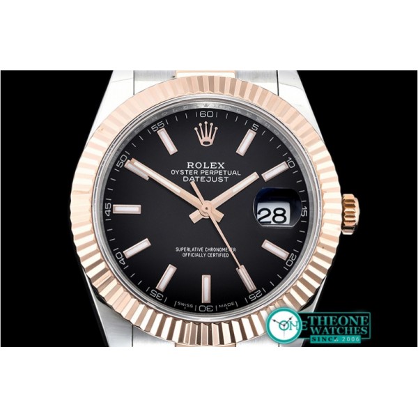 Rolex - DJ2 41mm Oyt Flt RG/SS Black/Stk BP Asia 2813