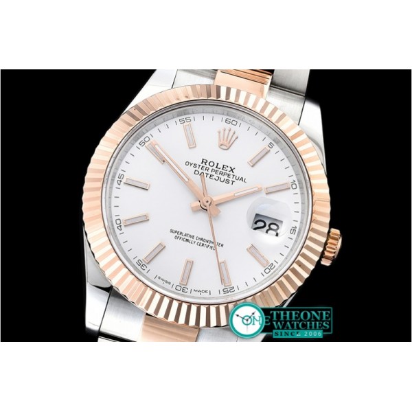 Rolex - DJ2 41mm Oyt Flt RG/SS White/Stk BP Asia 2813