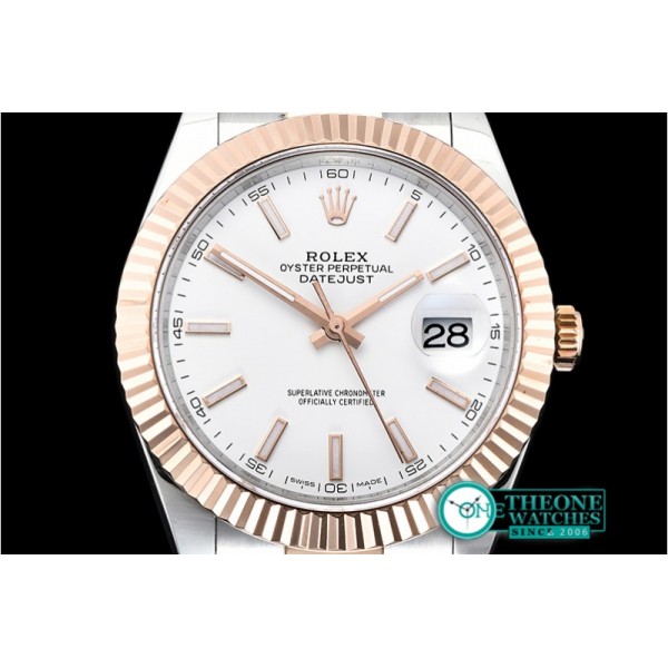 Rolex - DJ2 41mm Oyt Flt RG/SS White/Stk BP Asia 2813